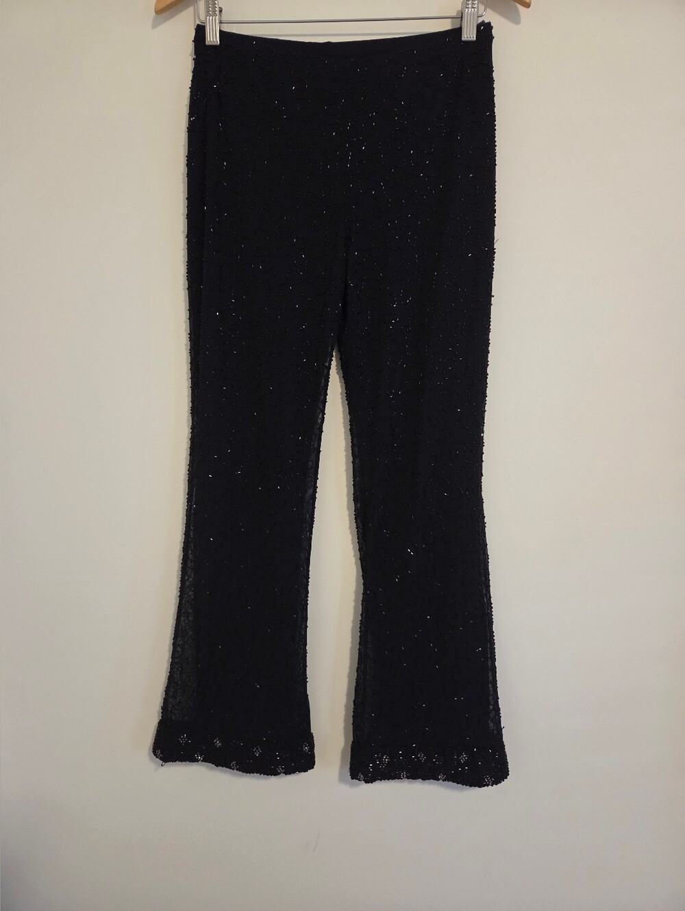 Roccobarocco Vintage Black Beaded Flare Leg Pull-On Pants